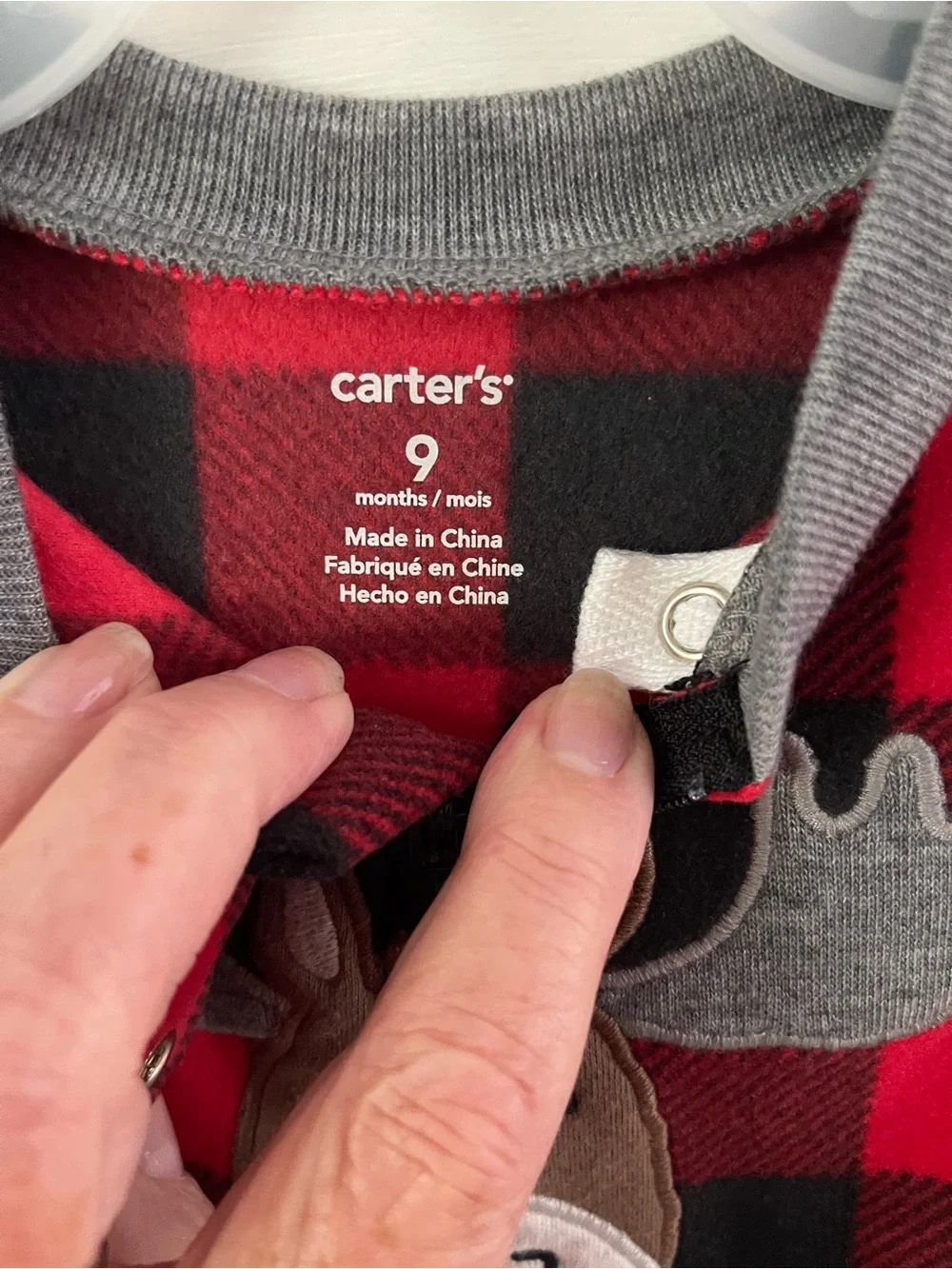 Carter's Red and Black Buffalo Plaid Moose Footed One-Piece